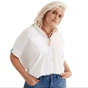 Madewell Womens White Cotton Courier Boxy Fit Shirt Preowned C4393